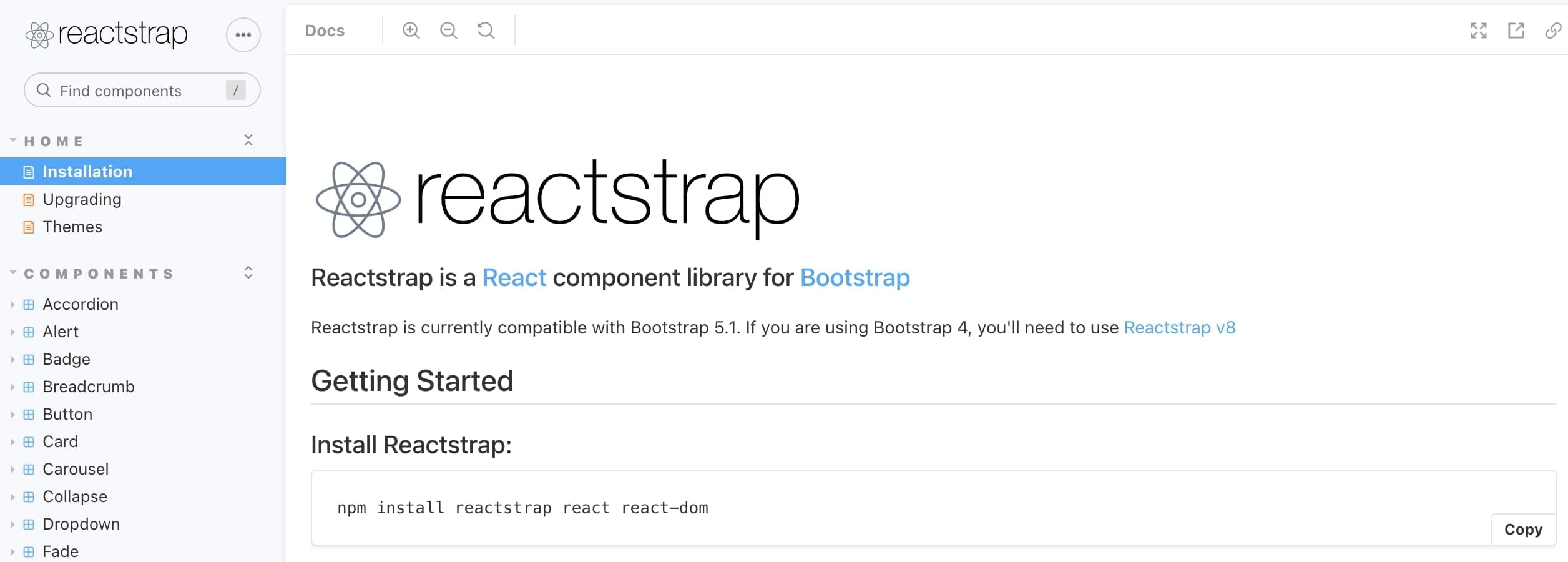 Reactstrap UI component library