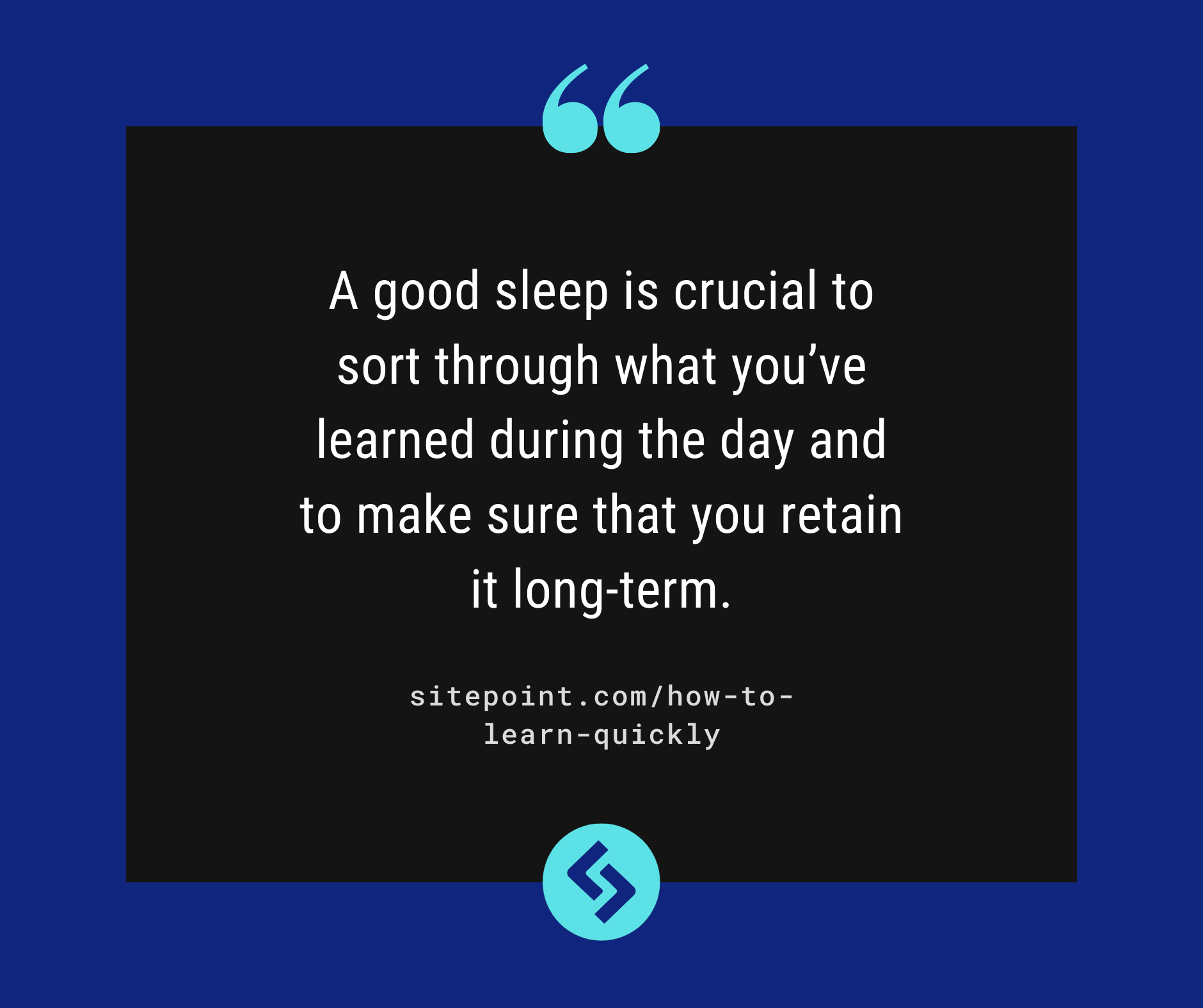 A good sleep is crucial to sort through what you’ve learned during the day and to make sure that you retain it long-term.